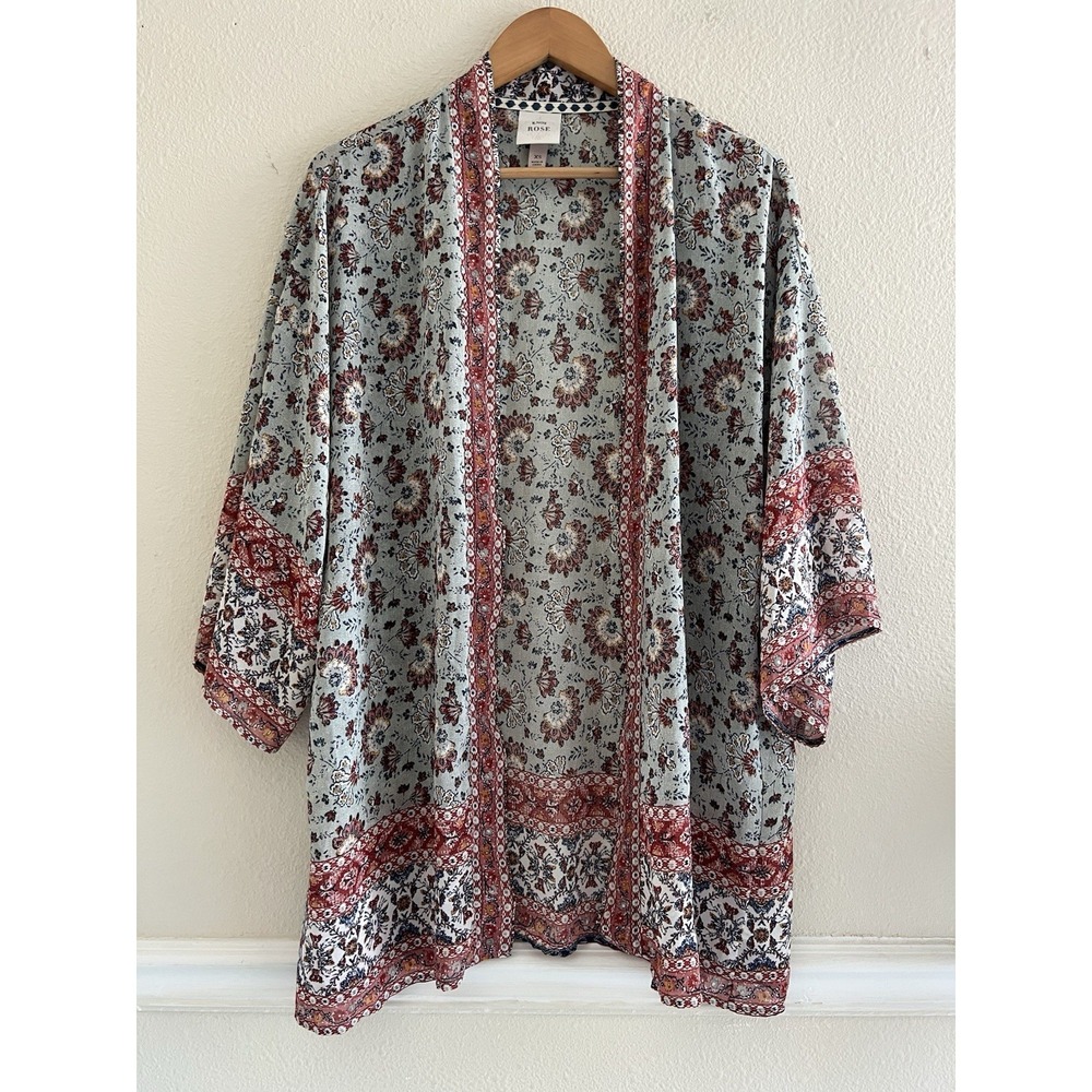 Knox Rose Kimono Cardigan Duster Mint XS Floral Boho Cottage Hippie Festival
